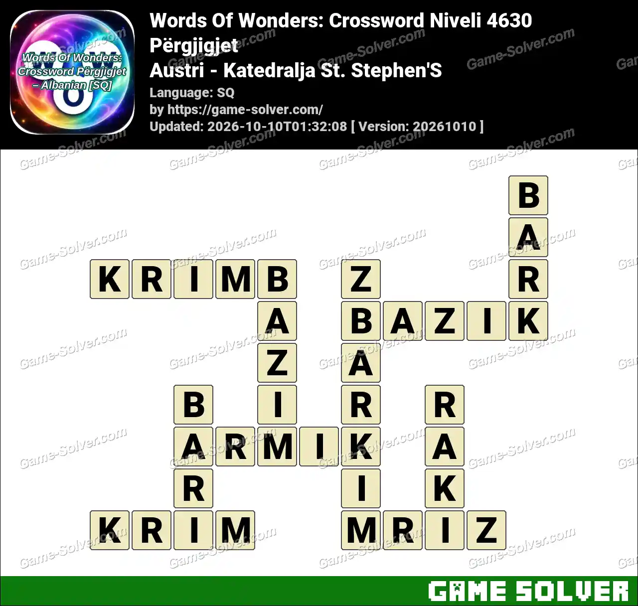 Words Of Wonders: Crossword Niveli 4630 Përgjigjet – Austri – Katedralja St. Stephen’S